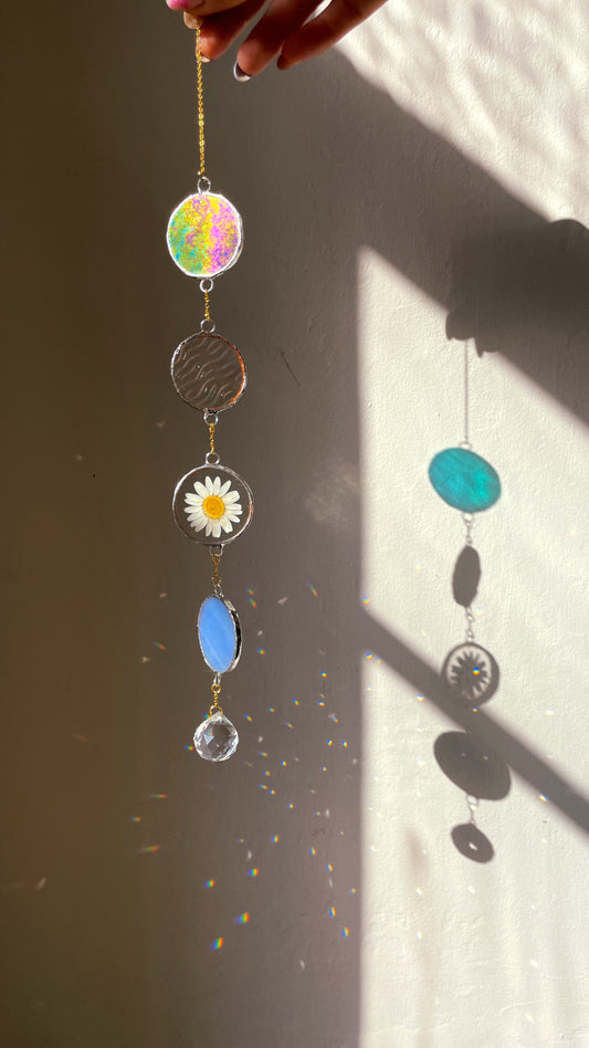 Stained Glass Mobile with Multi Shapes and Forget me Nots