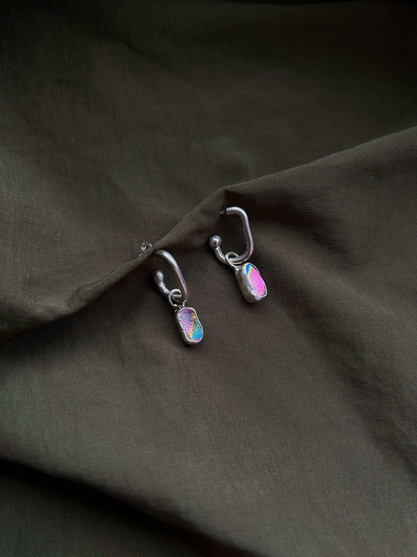 Sterling Silver Iridescent Drop Earrings