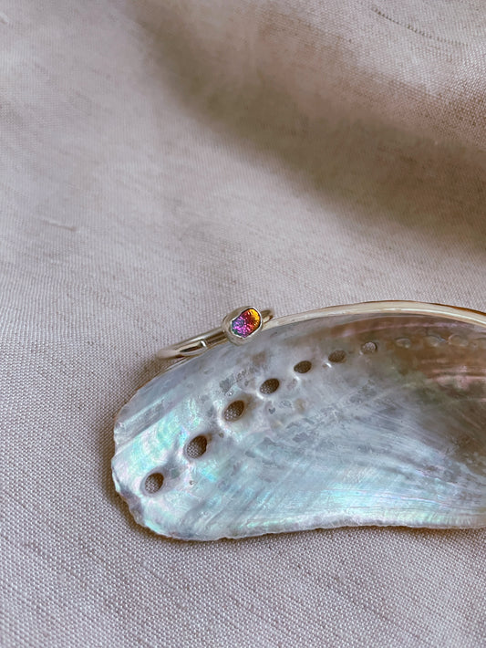 Adjustable Size N-P Sterling Silver Ring with Dichroic Glass Stone