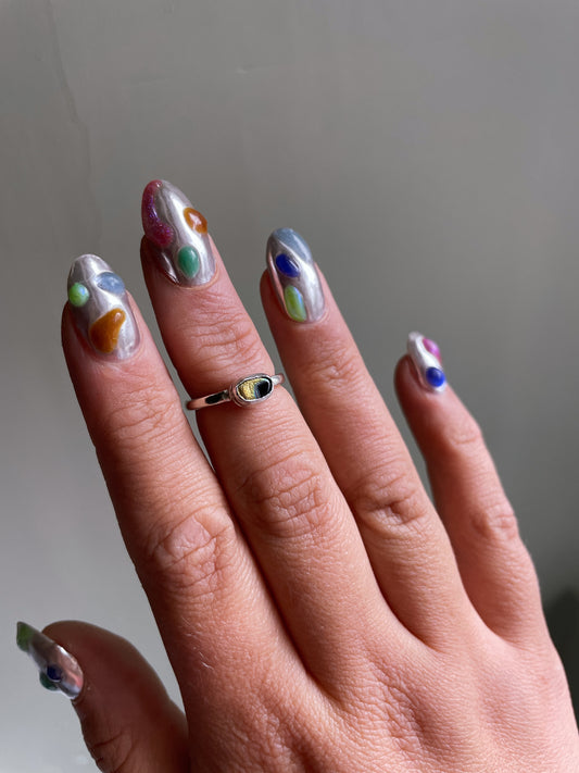 Size H Sterling Silver Ring with Dichroic Glass Stone