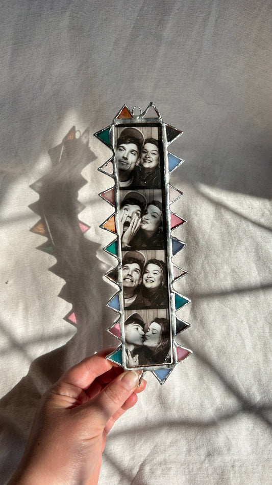 Pointed Photobooth Stained Glass Frame Blue Pink Teal Muted