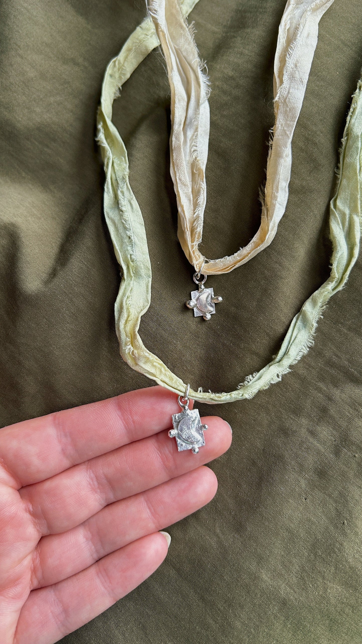 Sterling Silver Moon on Plant Dyed Silk
