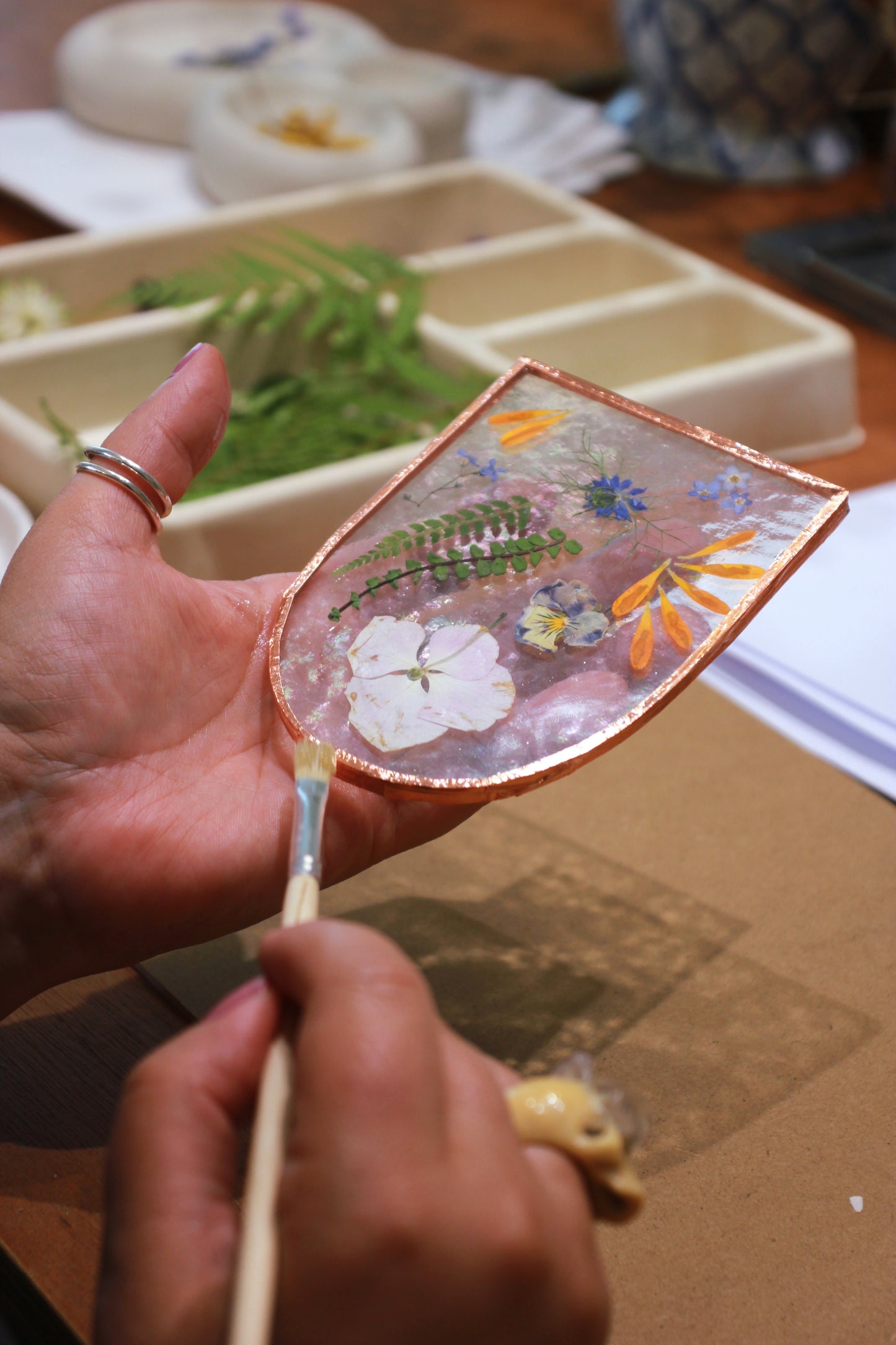 October Flower Framing Stained Glass Workshop at Rebecca Furze Shop - Totnes