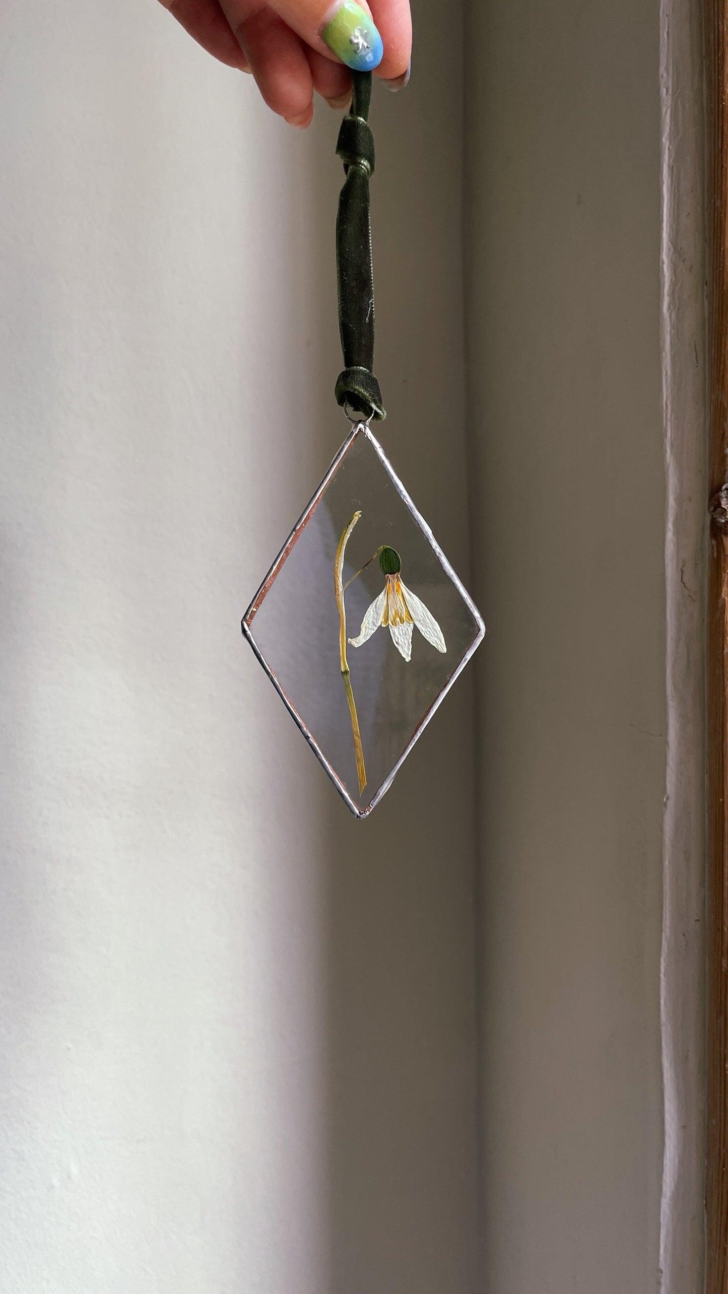 Snowdrop Pressed Flower Botanical Glass Silver Frame Wall Hanging