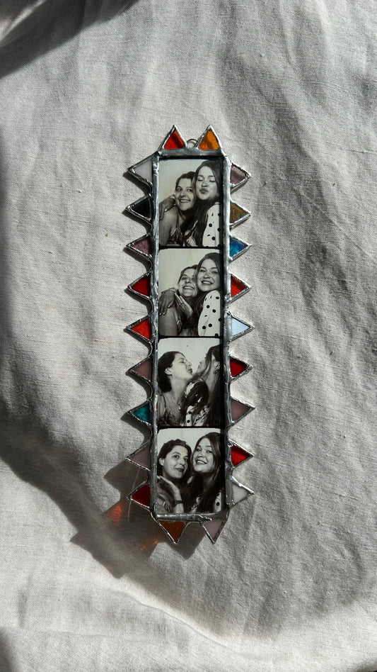 Pointed Photobooth Stained Glass Frame Red Orange Mirror Pink Blue