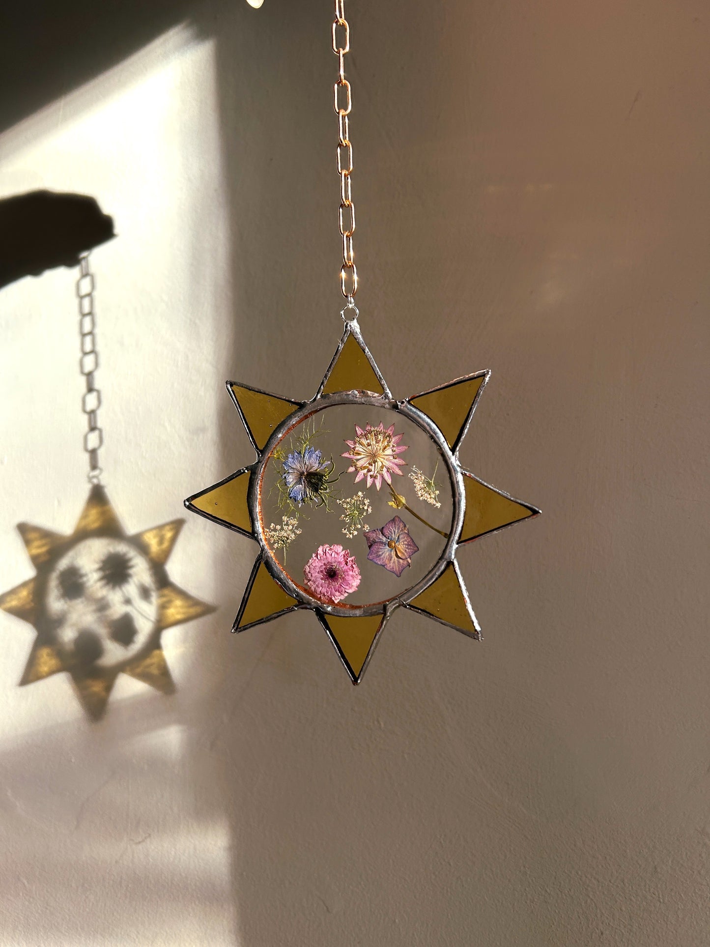 Stained Glass and Pressed Flower Sun