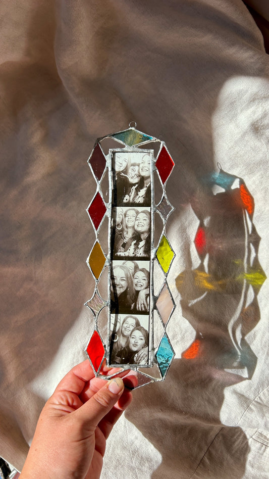 Art Deco Star Photobooth Stained Glass Frame Orange Yellow Red Blue