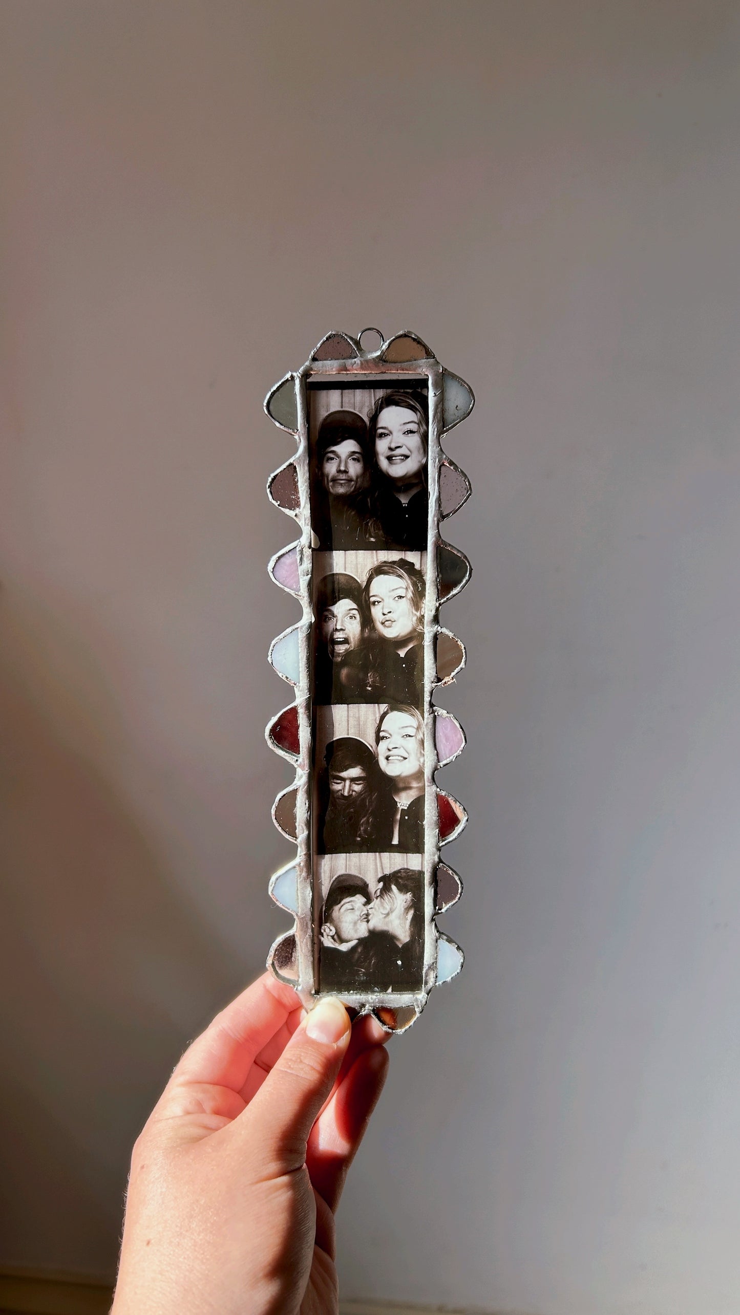 Scalloped Photobooth Stained Glass Frame Beige White Mirror