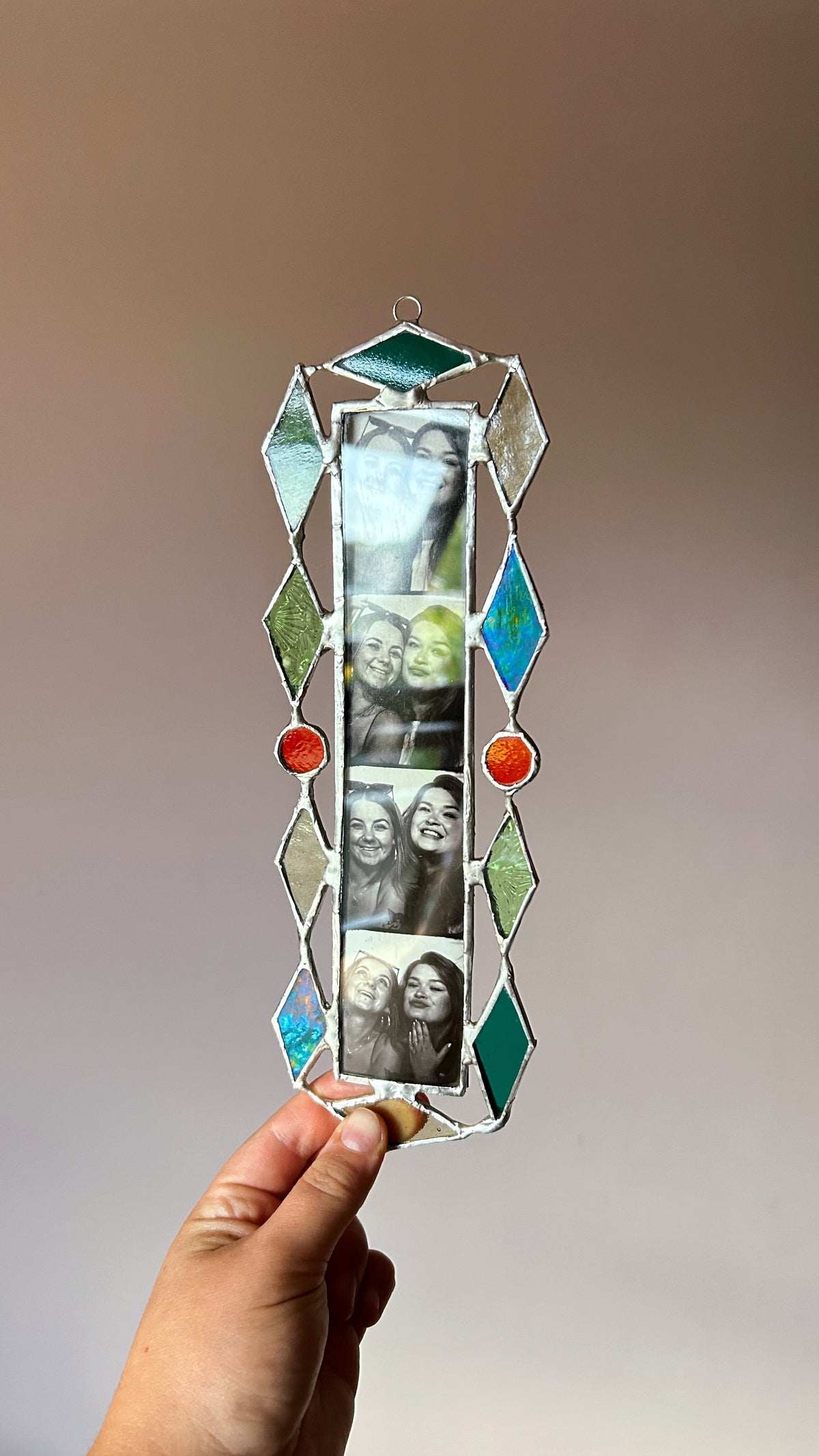 Art Deco Photobooth Stained Glass Frame Green and Orange