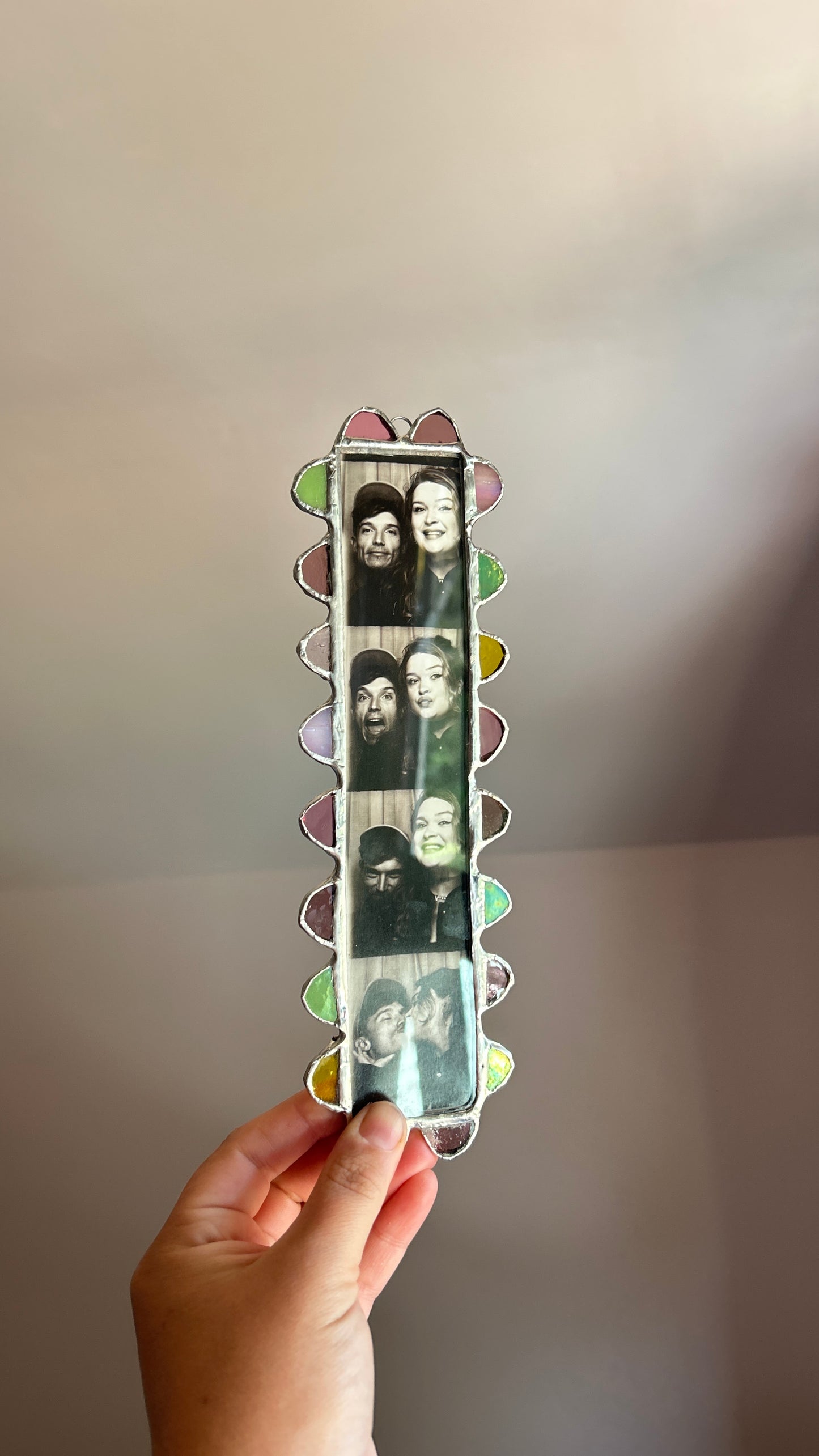 Scalloped Photobooth Stained Glass Frame Yellow Pink Purple Green