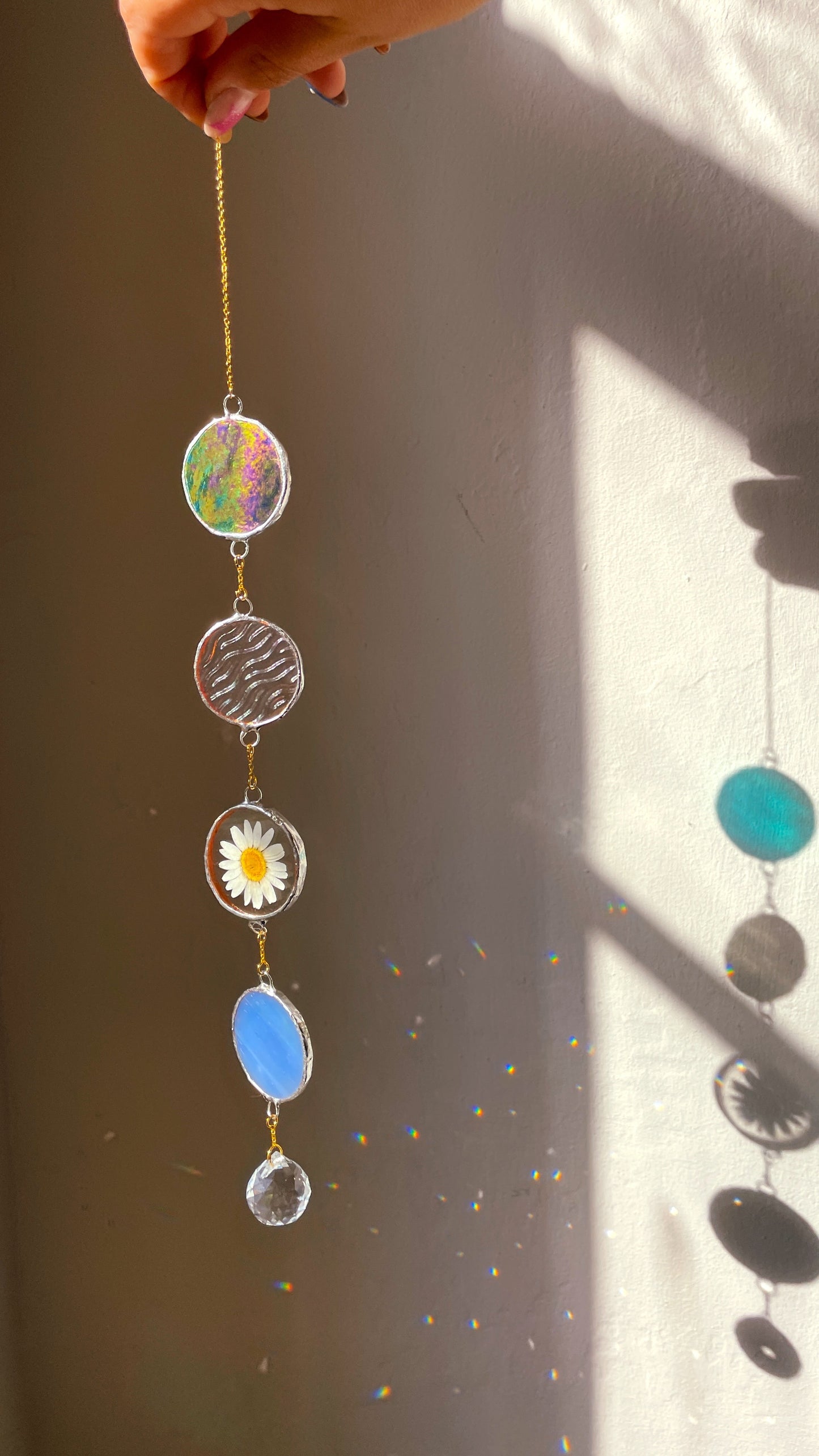 Stained Glass Mobile with Multi Shapes and Forget me Nots