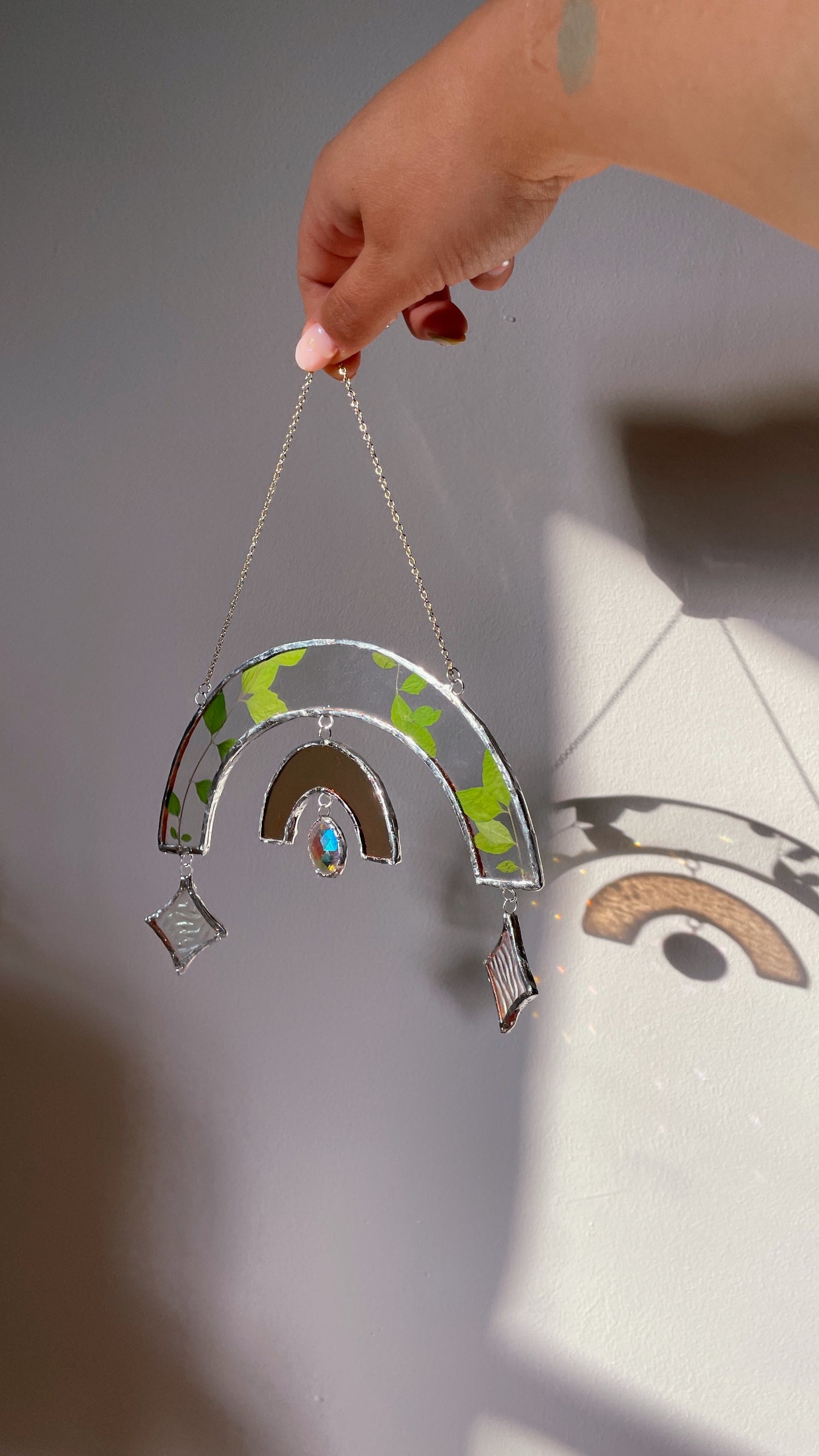Pressed Leaf Botanical Suncatcher with Stars and Rainbow Making Jewel