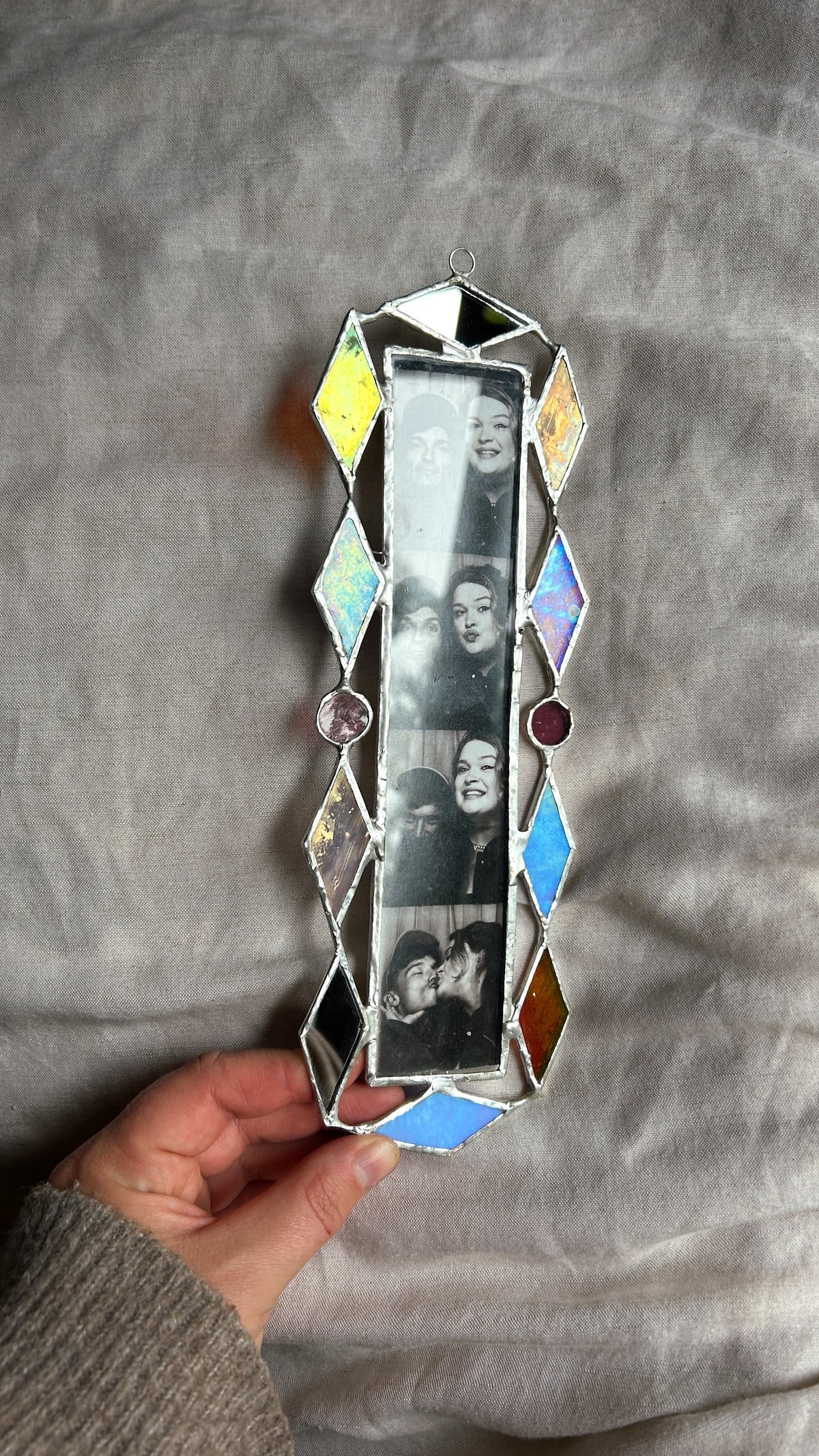 Art Deco Photobooth Stained Glass Frame Blue Red Iridescent Mirror