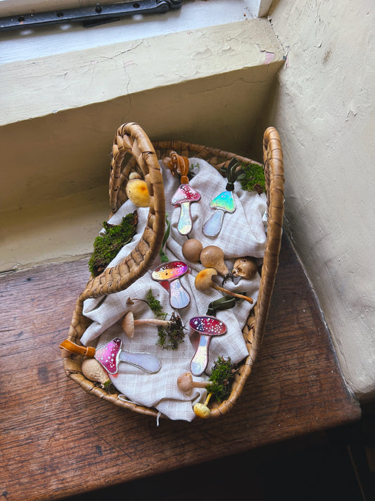 Stained Glass Toadstool Mushroom on Velvet Ribbon