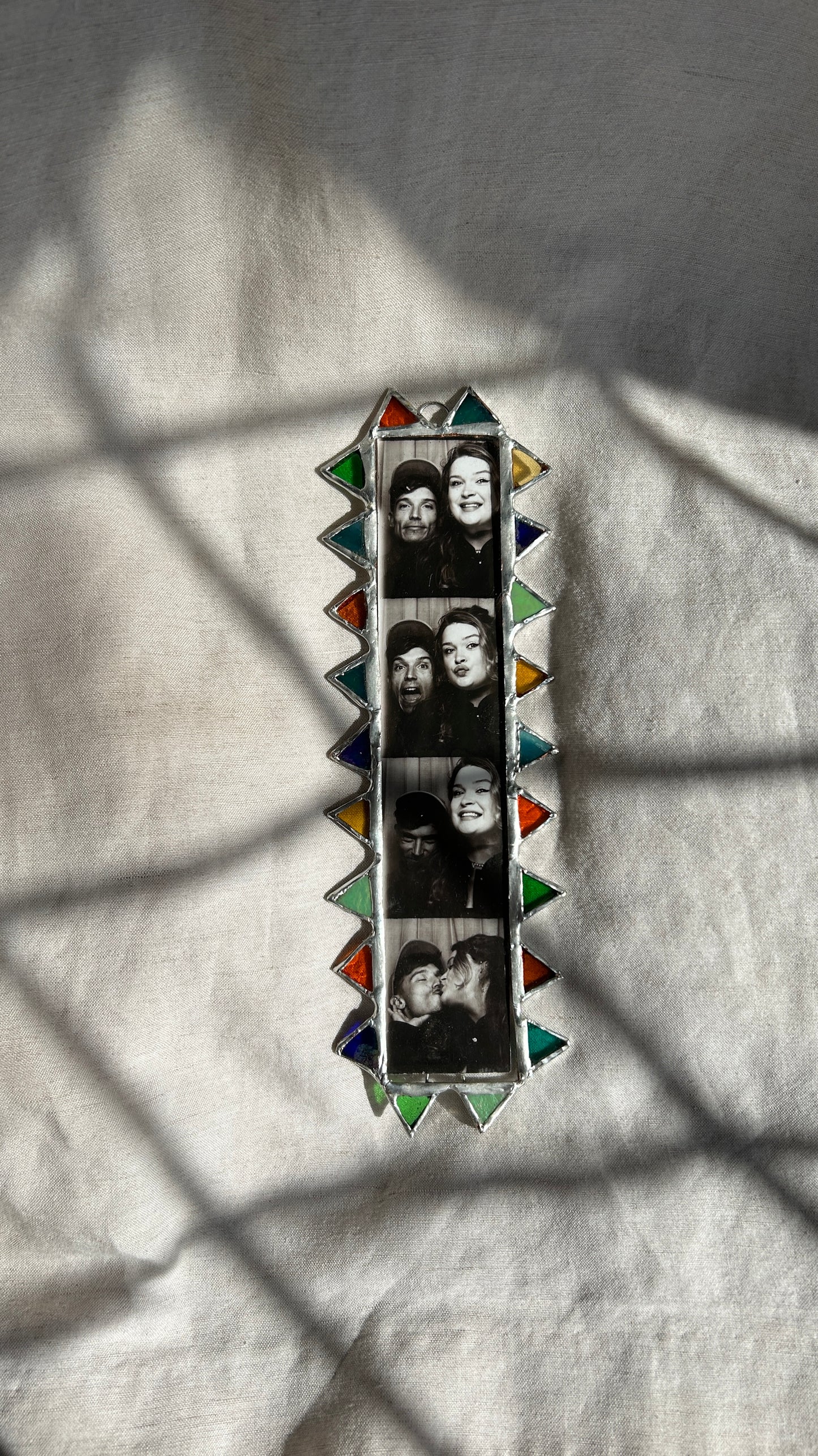 Pointed Photobooth Stained Glass Frame Green Yellow Blue Teal Orange