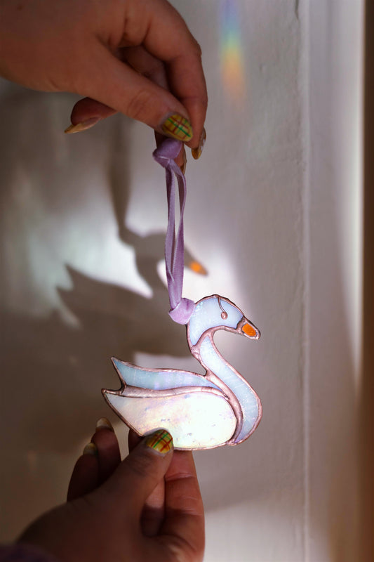 Swan Ornament on Pink Ribbon