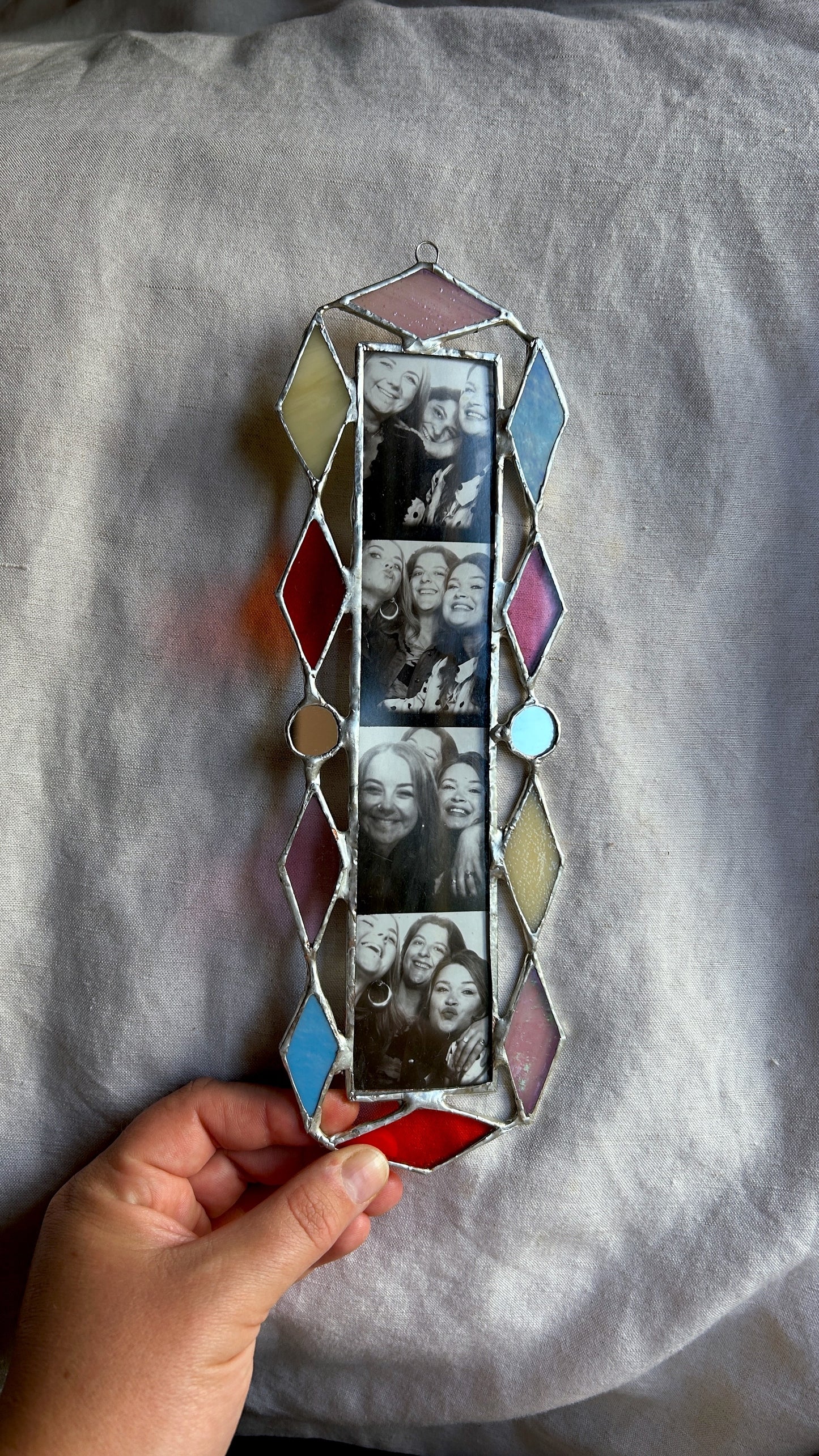 Art Deco Photobooth Stained Glass Frame Orange Pink Cream Blue