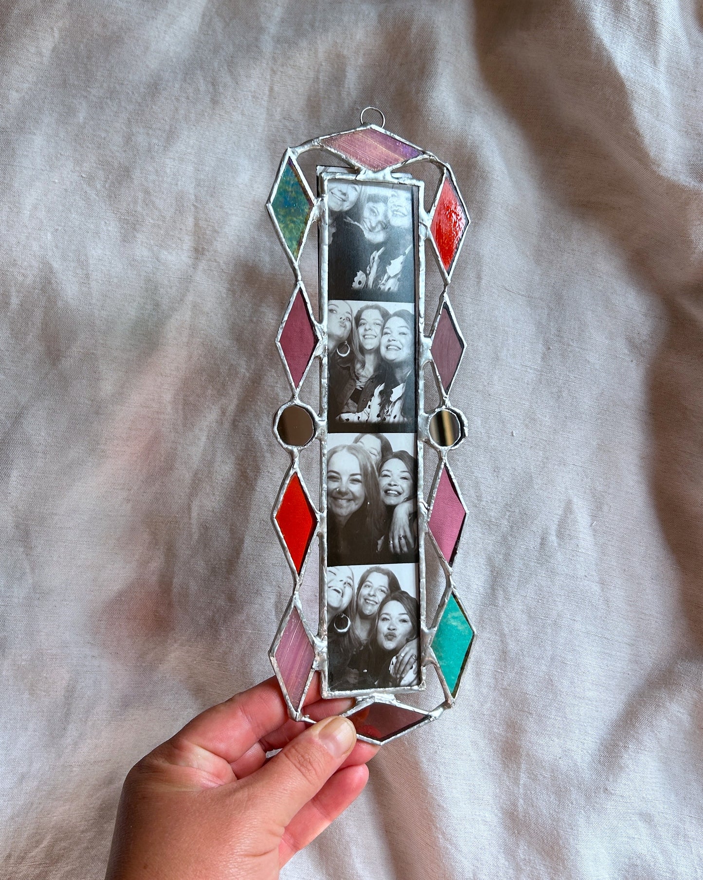 Art Deco Photobooth Stained Glass Frame Mirror Pink Teal Orange