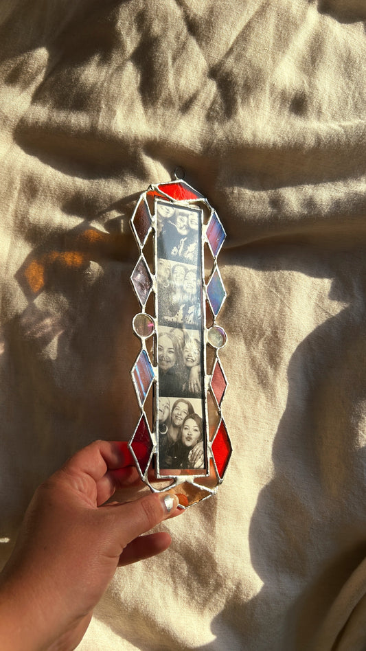 Art Deco Photobooth Stained Glass Frame Red Pink Amber