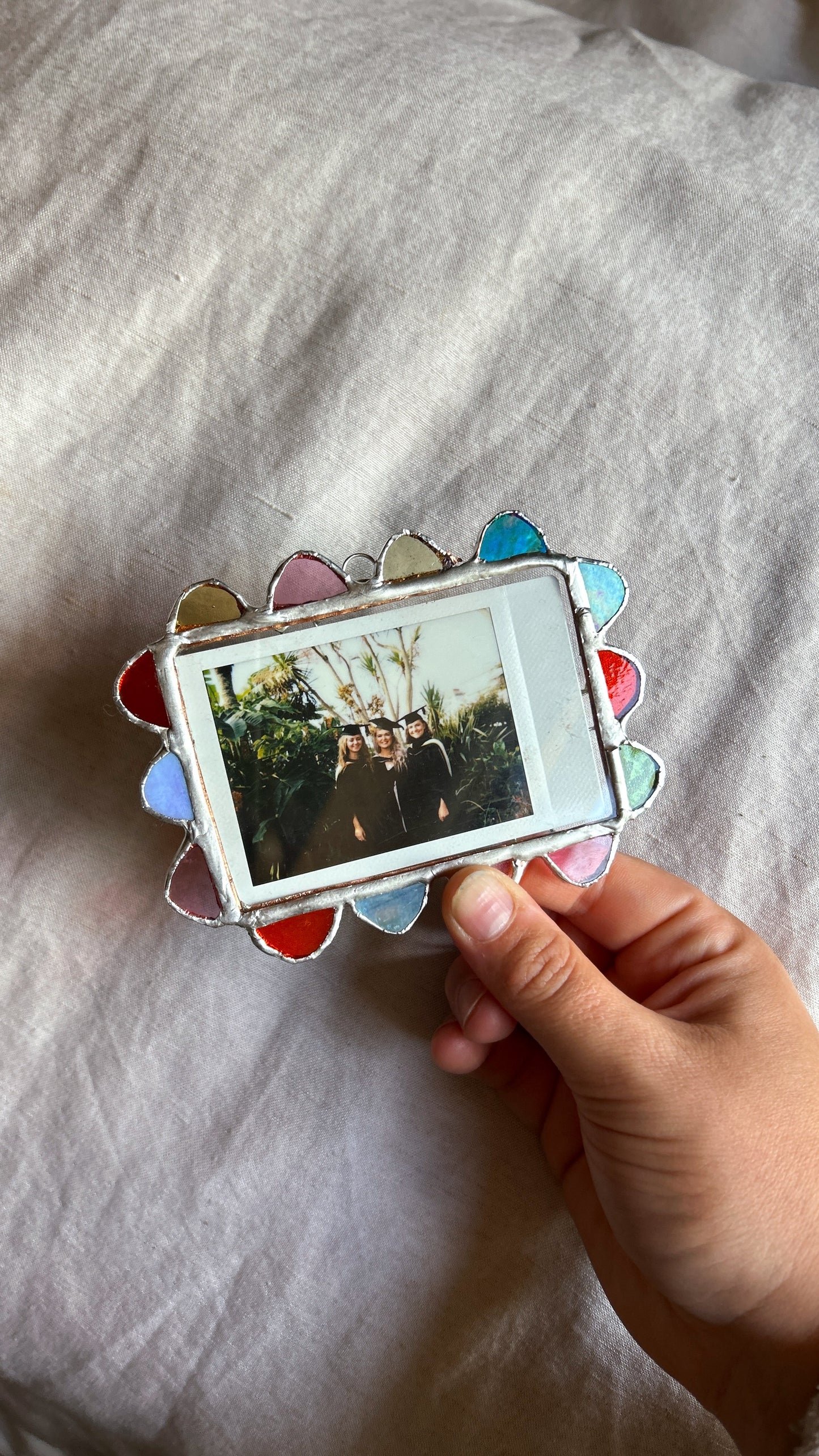Scalloped Polaroid Frame Blue Orange Green Pink