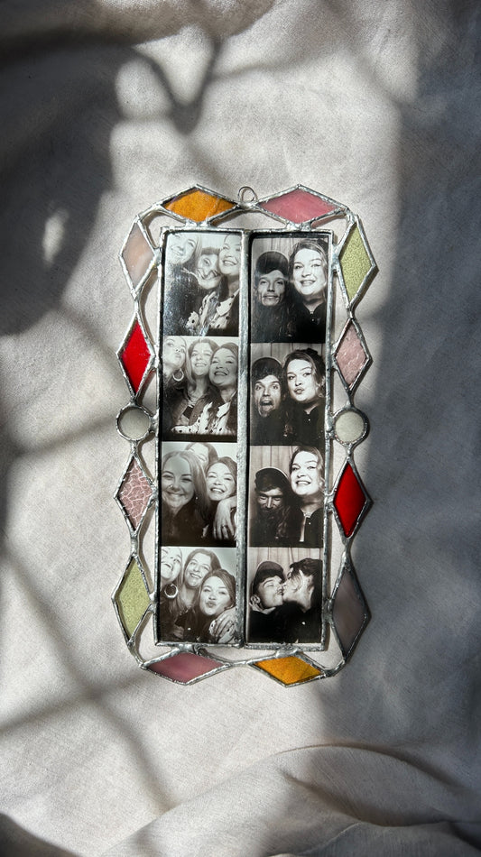 Double Photobooth Stained Glass Frame Green Pink Yellow Orange