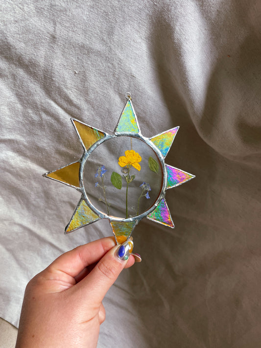 Iridescent Yellow Buttercup Pressed Flower Sun