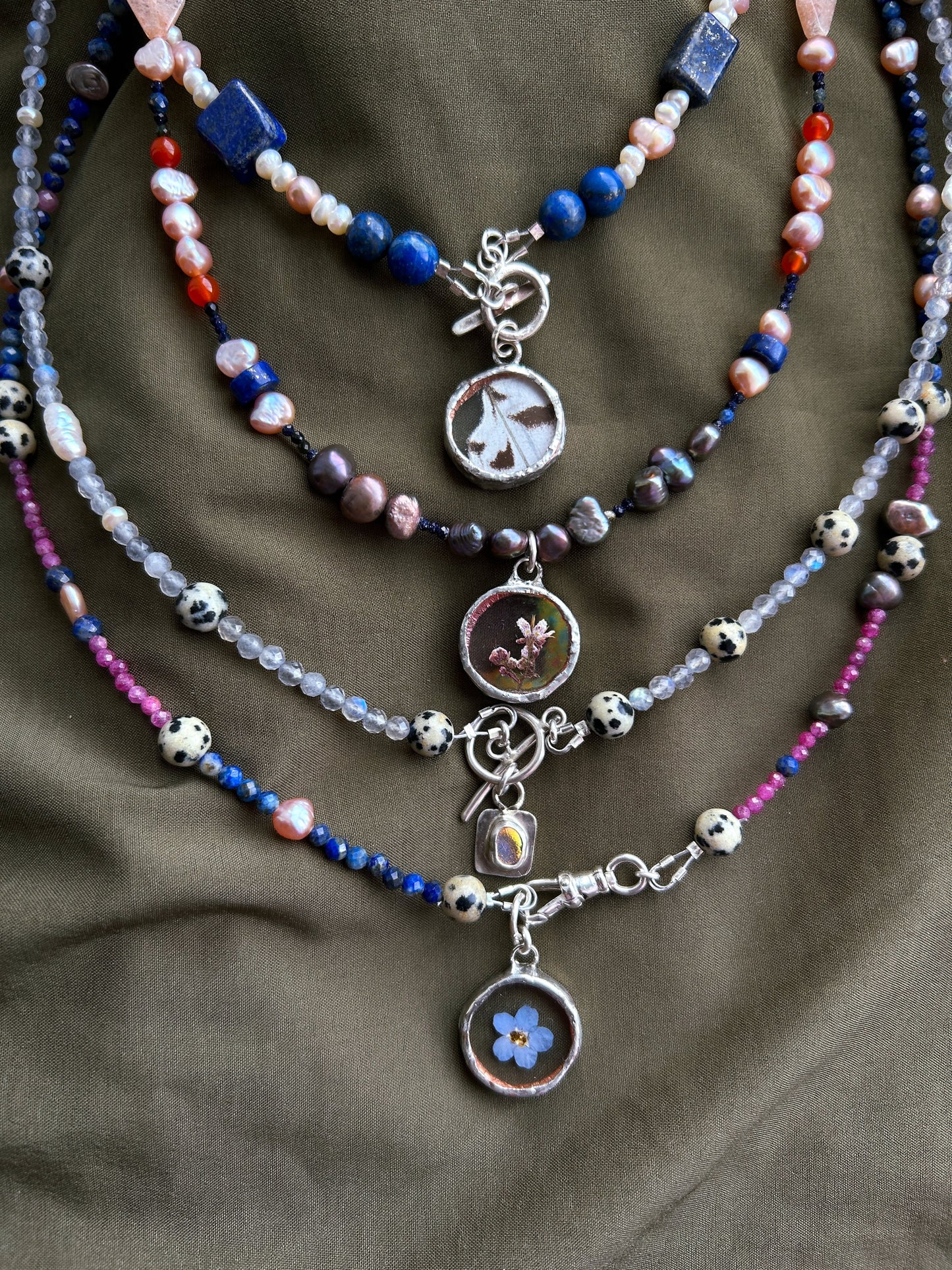 Semi Precious Beaded Necklace Sterling Silver