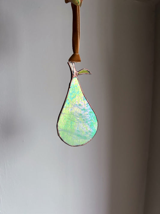 Stained Glass Pear Iridescent Ornament Suncatcher