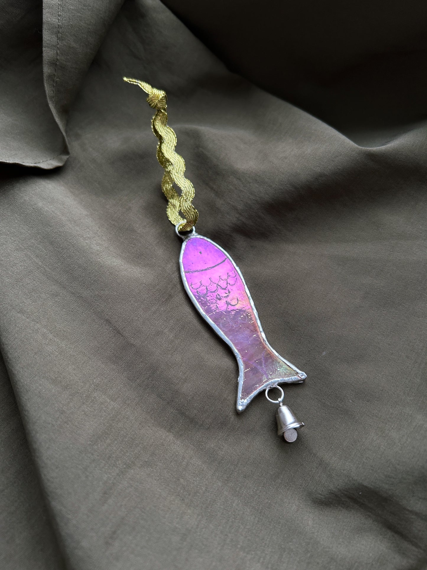 Stained Glass Fish Token Ornament with a Bell