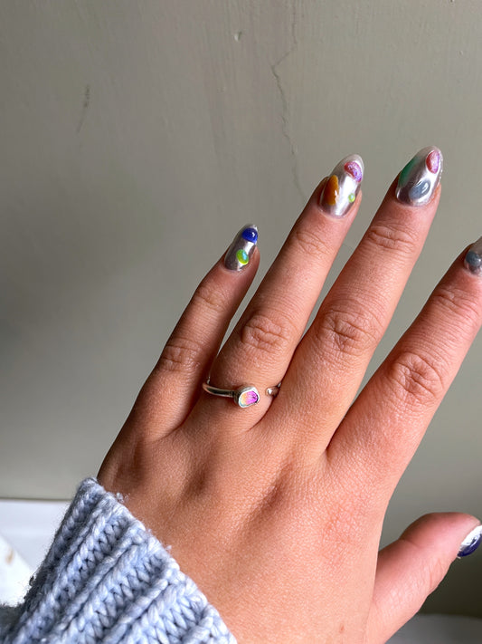 Adjustable Size N-P Sterling Silver Ring with Dichroic Glass Stone