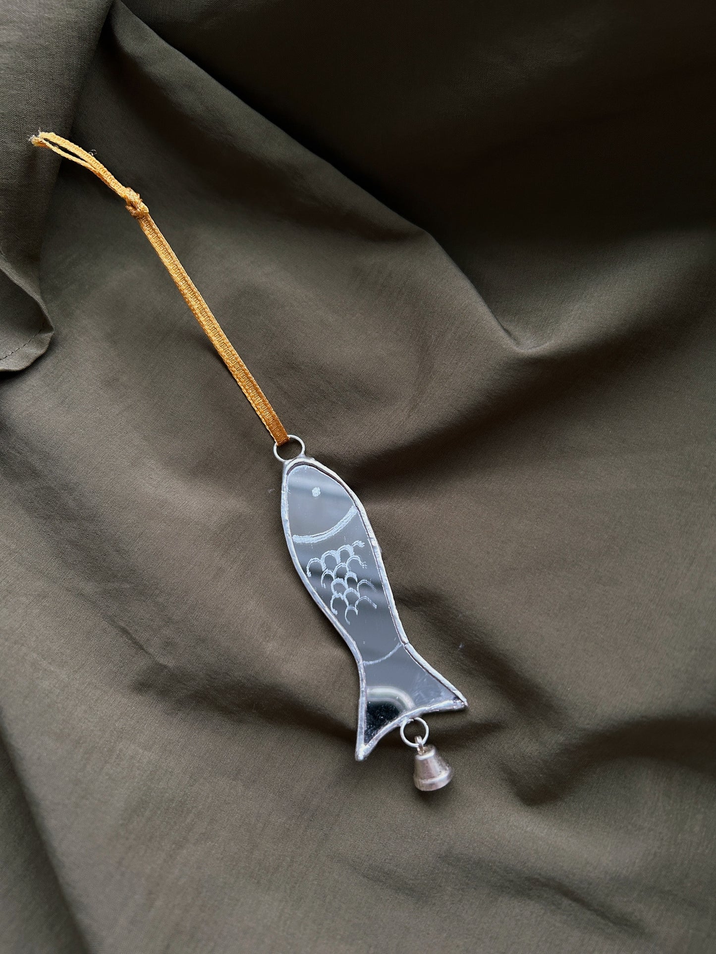 Stained Glass Fish Token Ornament with a Bell