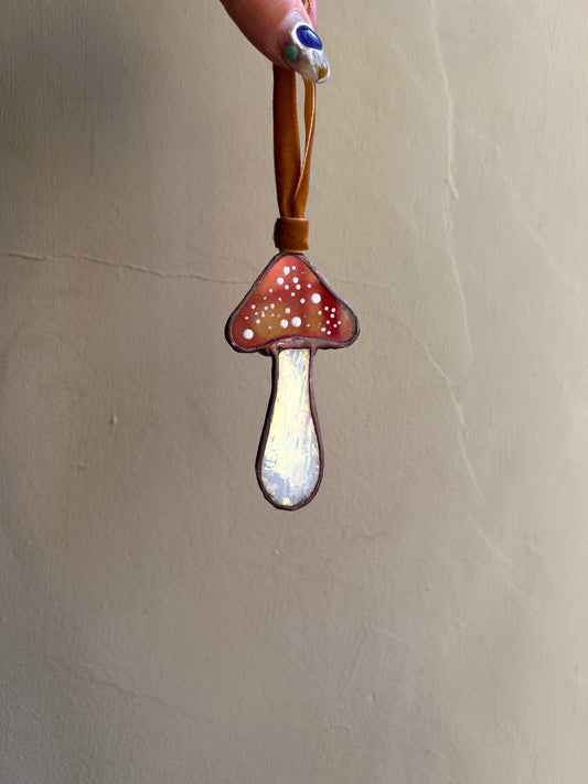 Stained Glass Toadstool Mushroom on Velvet Ribbon