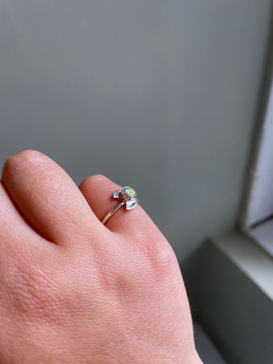 Size L Sterling Silver Moon Ring with Dichroic Glass Stone