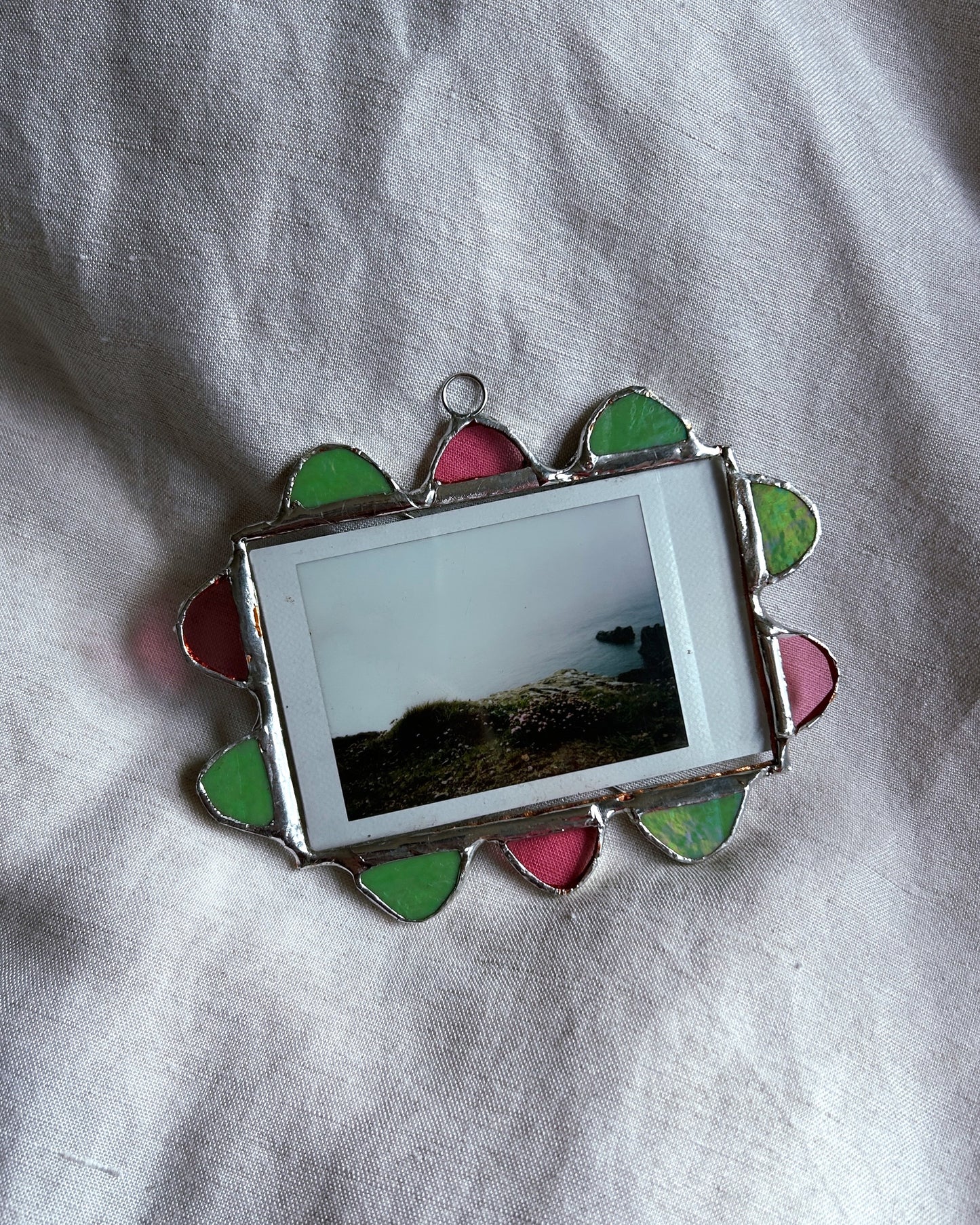 Scallop Polaroid Frame Green and Pink