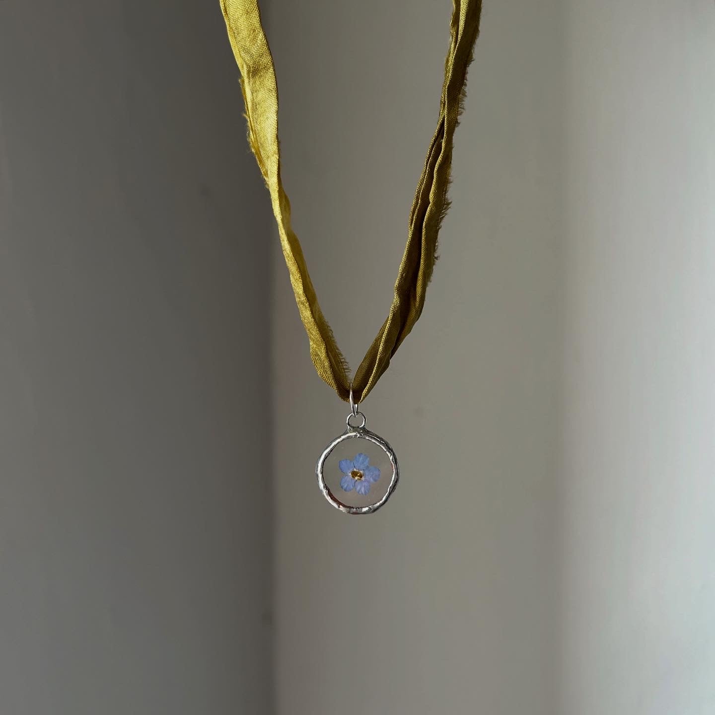 Pressed Flower Pendant on Silk Dyed Ribbon