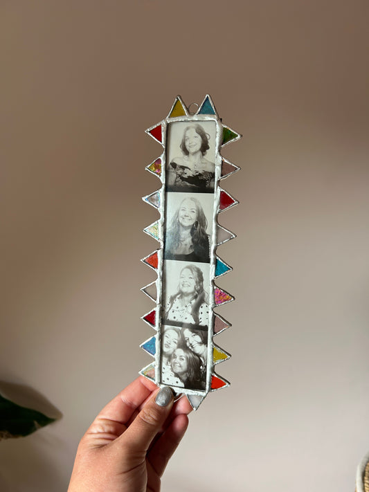 Pointed Photobooth Stained Glass Frame Blue Yellow Orange Red