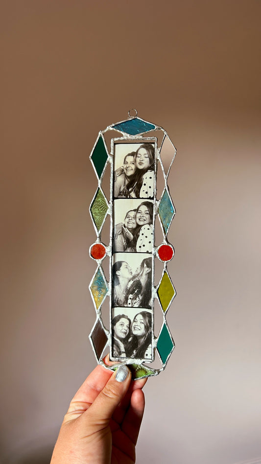 Art Deco Photobooth Stained Glass Frame Green and Orange