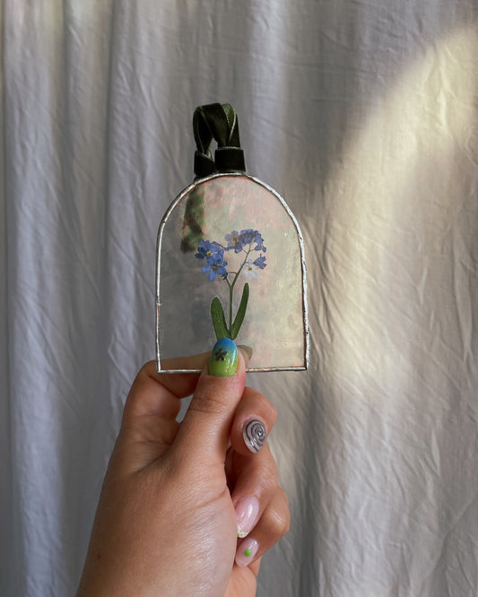 Forget me Not Pressed Flower Glass Arch Frame