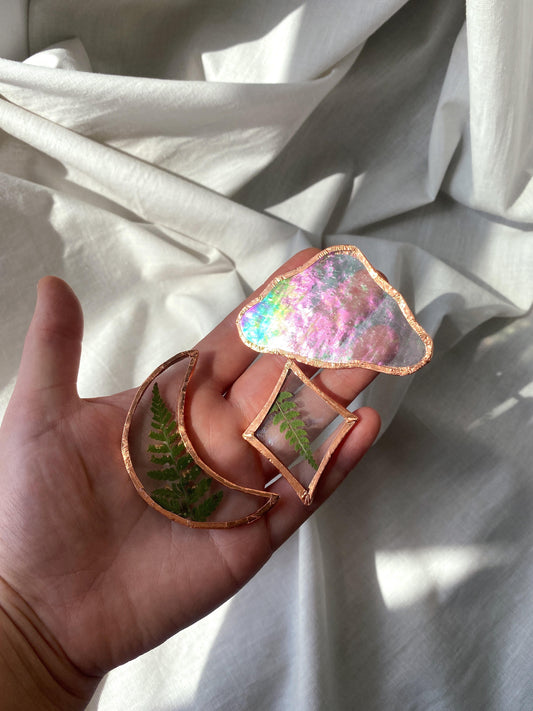 Celestial Stained Glass Mobile Moon/ Cloud/ Star with Pressed Pansy Flowers(2-3 weeks)