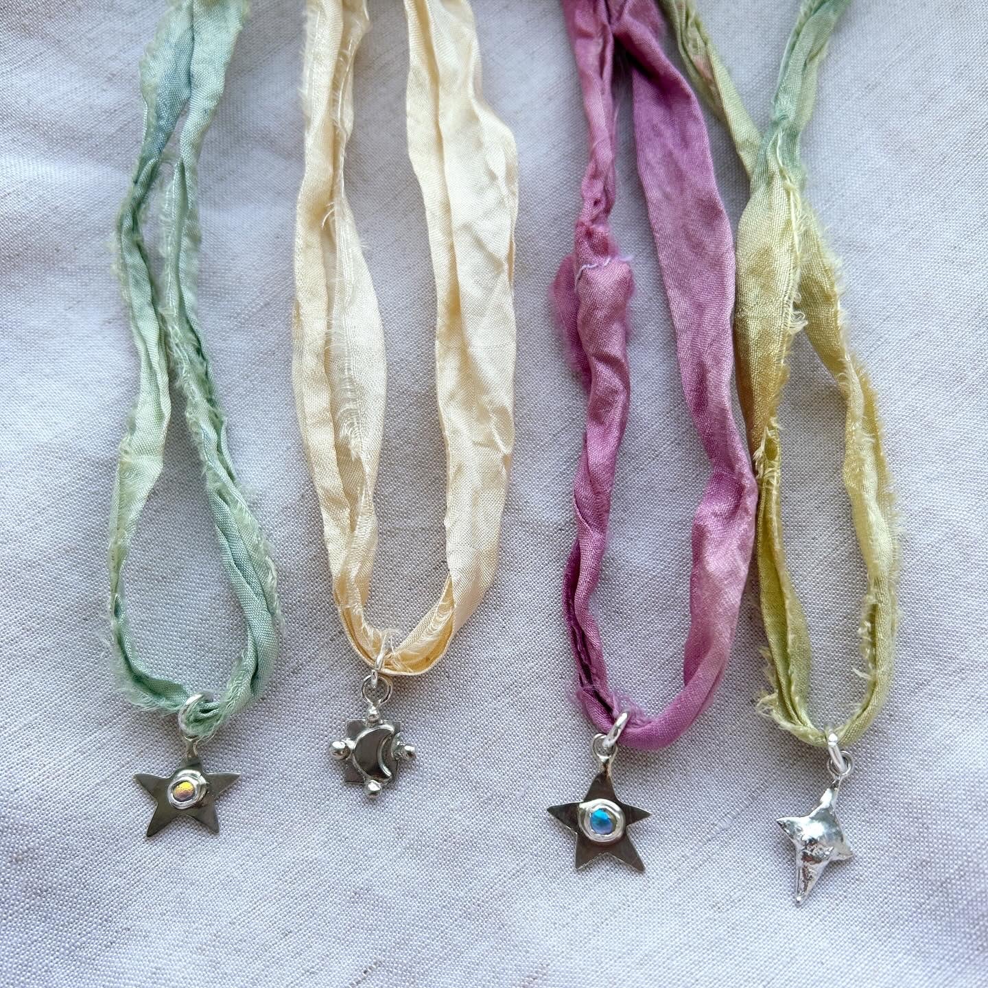 Sterling Silver Moon on Plant Dyed Silk