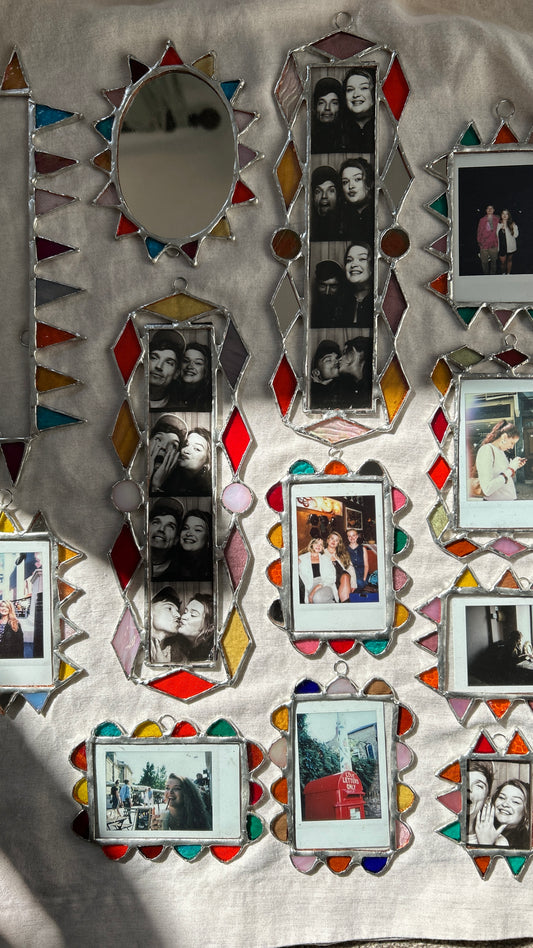 Art Deco Photobooth Stained Glass Frame Orange Yellow Mirror Pink
