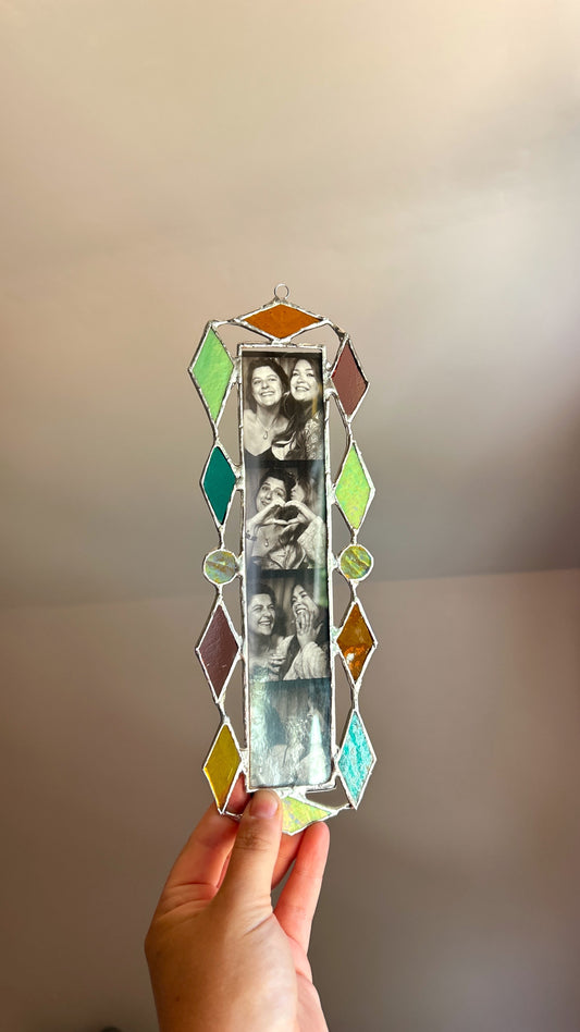 Art Deco Photobooth Stained Glass Frame Green Purple Amber Yellow