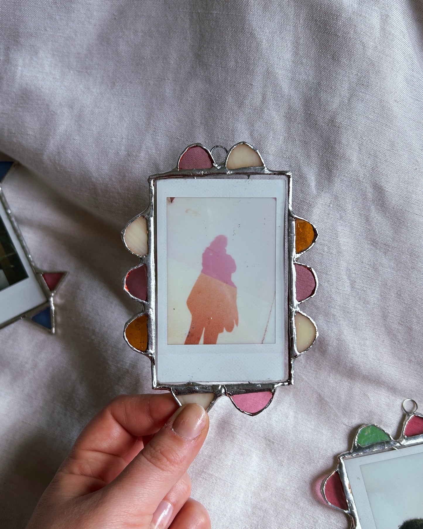 Scallop Polaroid Frame Pink, Amber and Cream