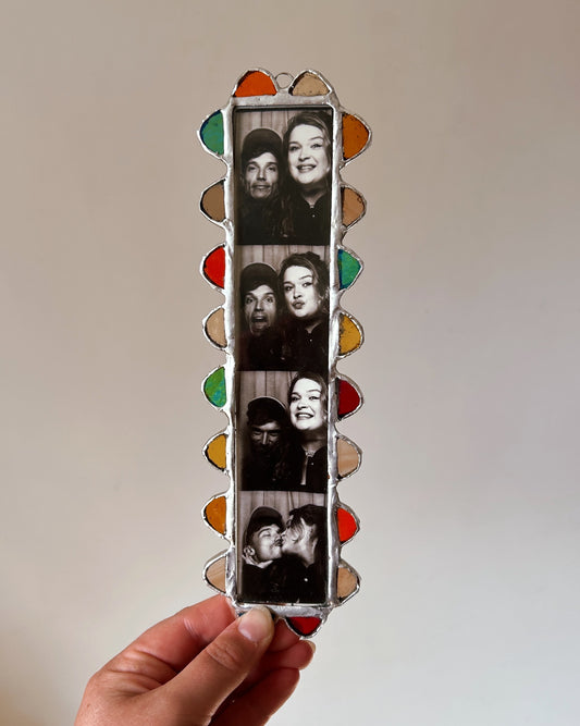 Scalloped Photobooth Stained Glass Frame Green Orange Red Yellow