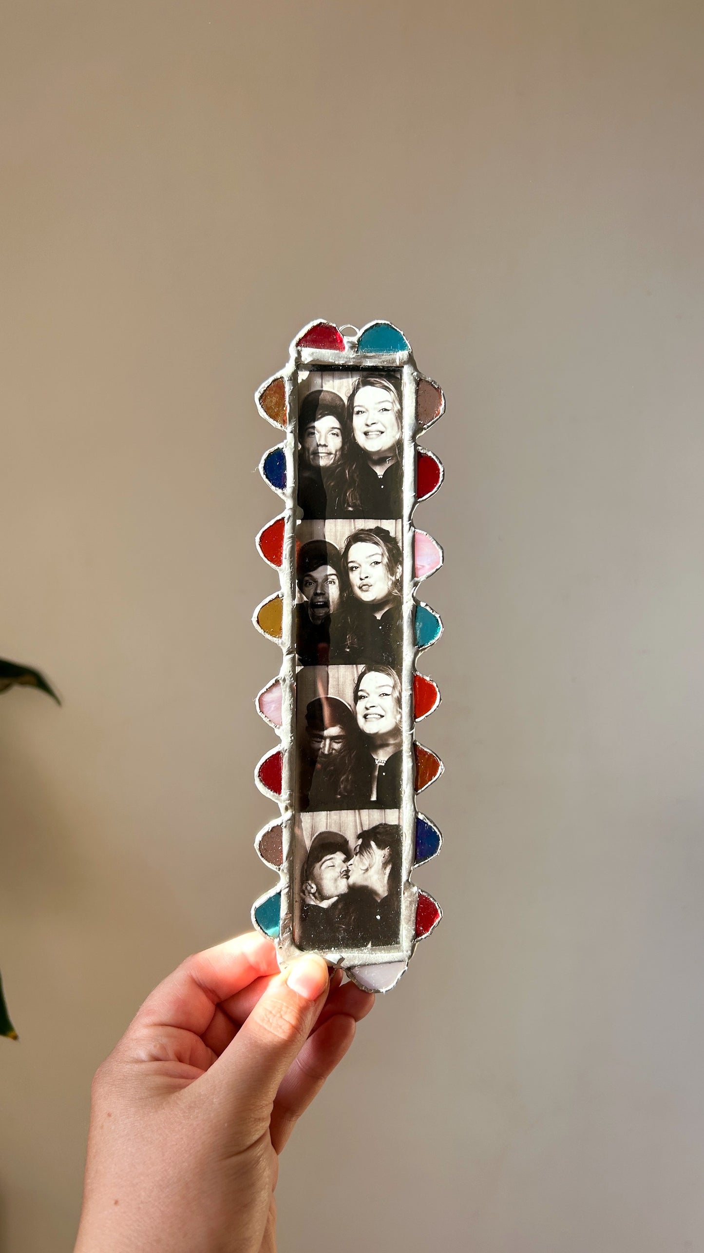 Scalloped Photobooth Stained Glass Frame Pink Red Blue Yellow