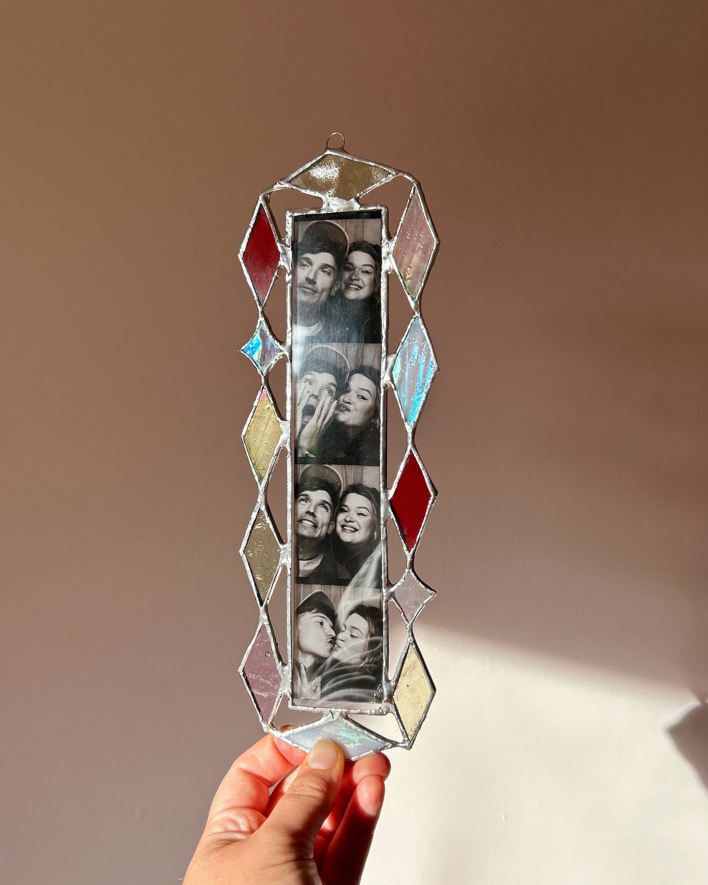 Art Deco Photobooth Stained Glass Frame Orange White Pink Red Yellow