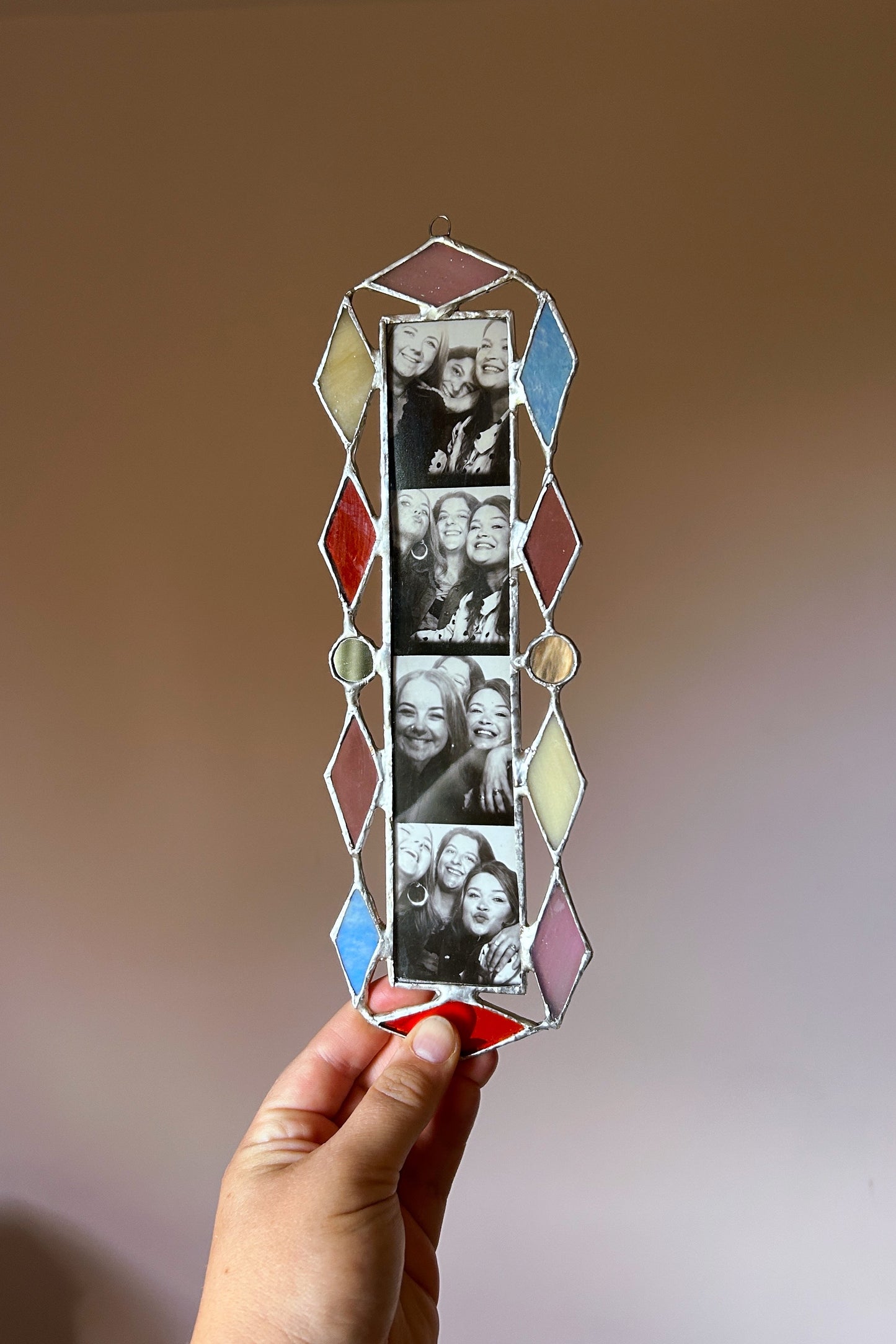 Art Deco Photobooth Stained Glass Frame Orange Pink Cream Blue