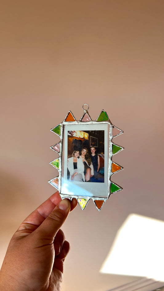 Spiked Polaroid Frame Orange Green Pink