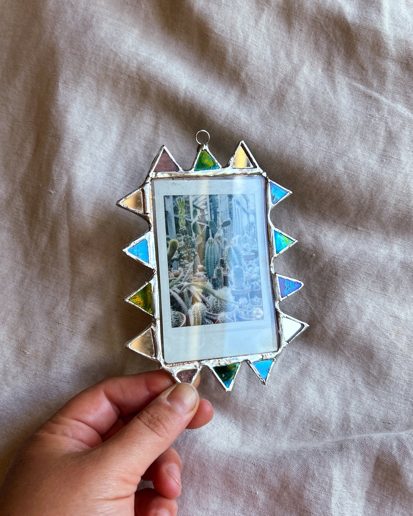 Spike Pointed Polaroid Frame Mirror Green Pink