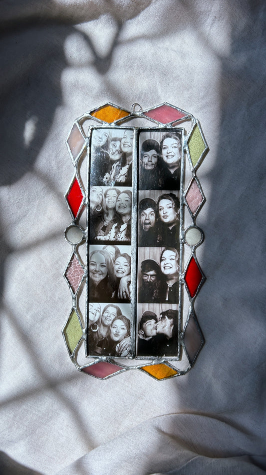Double Photobooth Stained Glass Frame Green Pink Yellow Orange